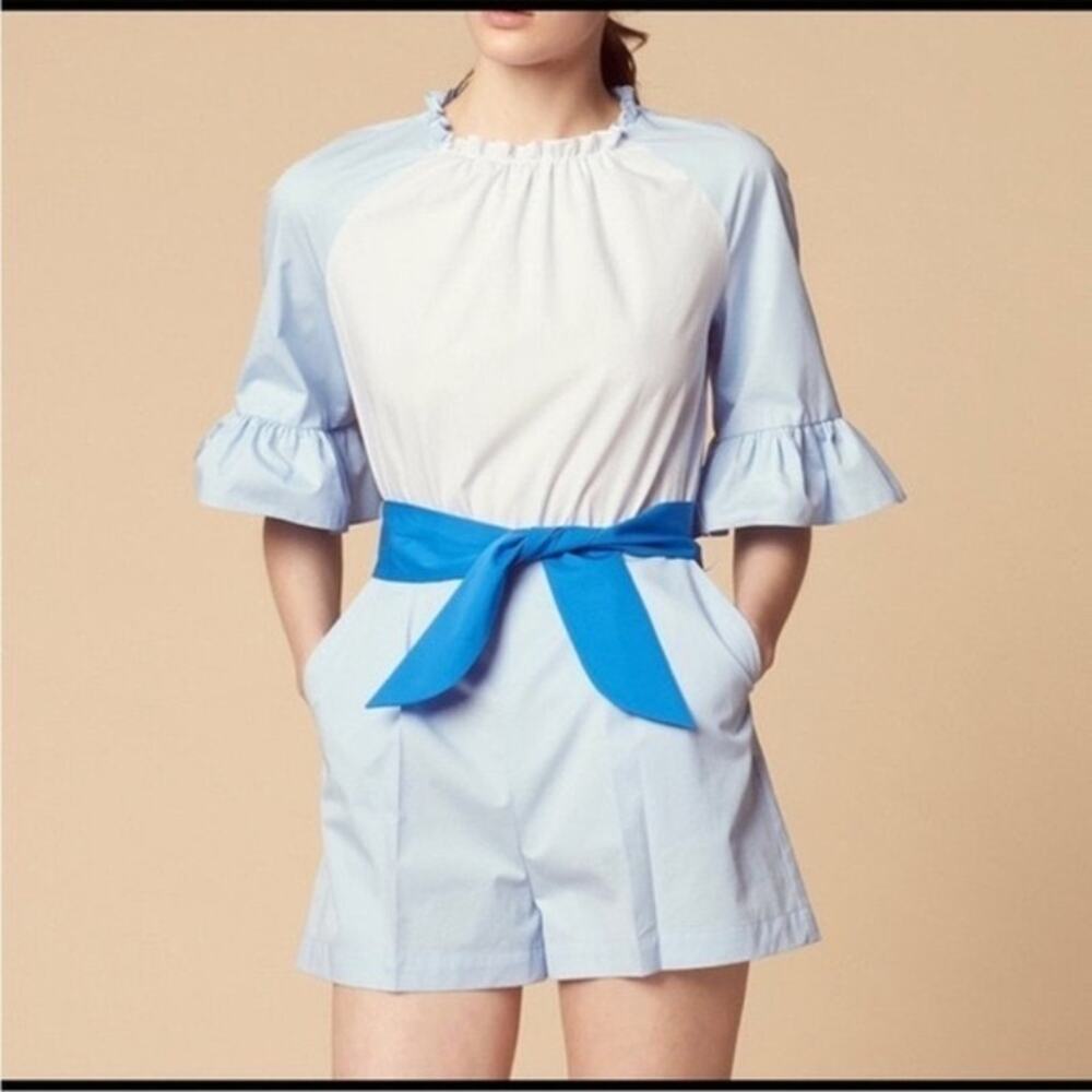 New Sandro Paris Rosalyn Colorblock Baby Blue Romper Sz 36 US 4